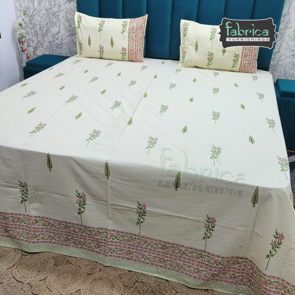 Percale Cotton Hand block Printed Super King-size Bedsheet