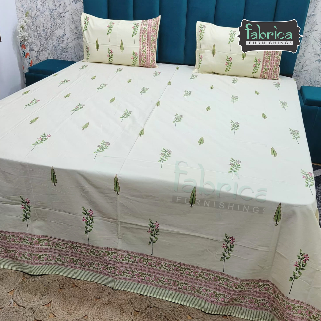 Percale Cotton Hand block Printed Super King-size Bedsheet