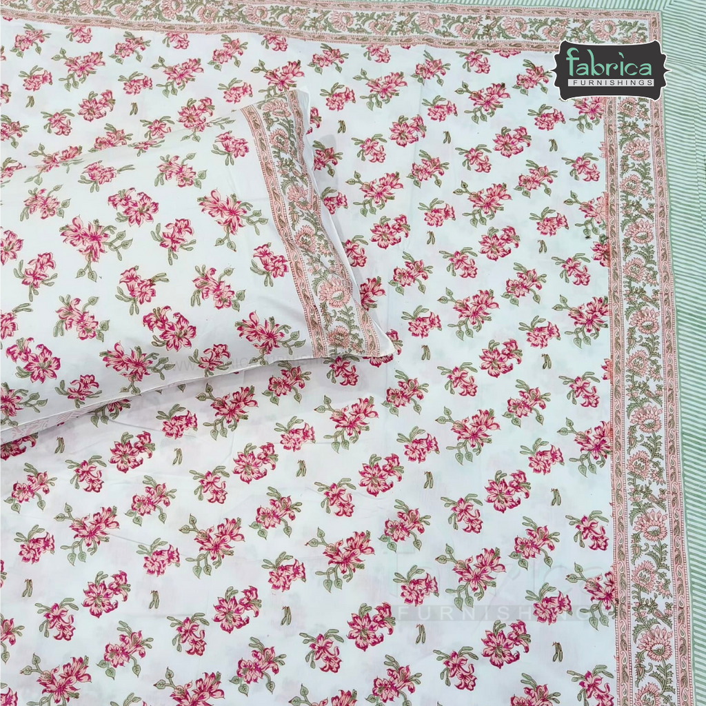 Percale Cotton Hand block Printed Super King-size Bedsheet