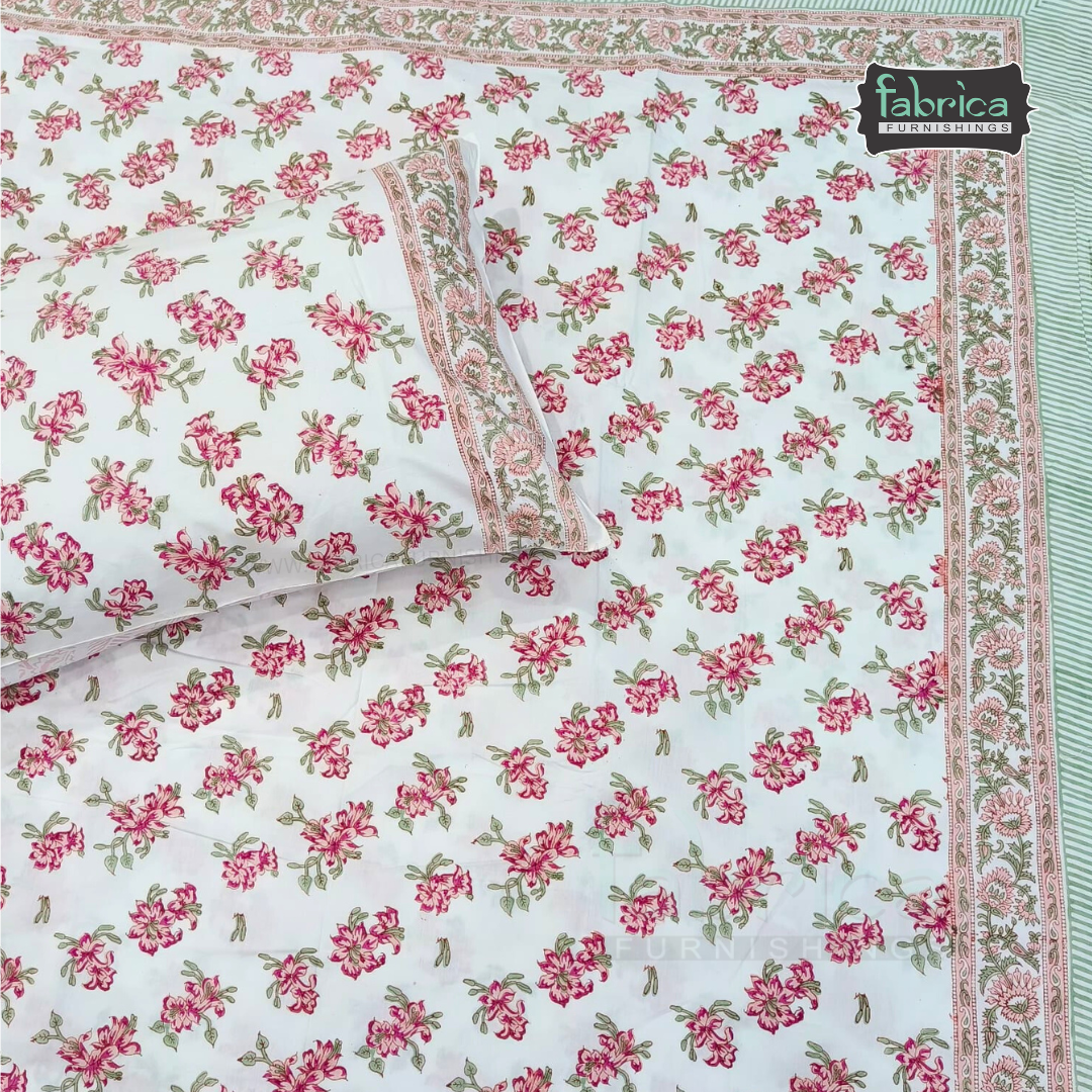 Percale Cotton Hand block Printed Super King-size Bedsheet