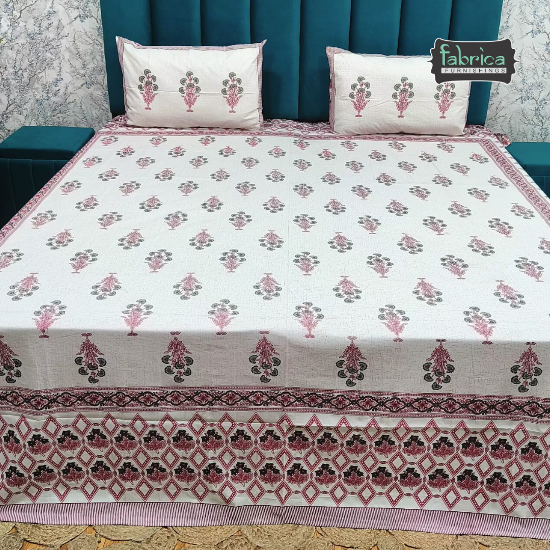 Gulabi nagari printed pure cotton king size bedsheet