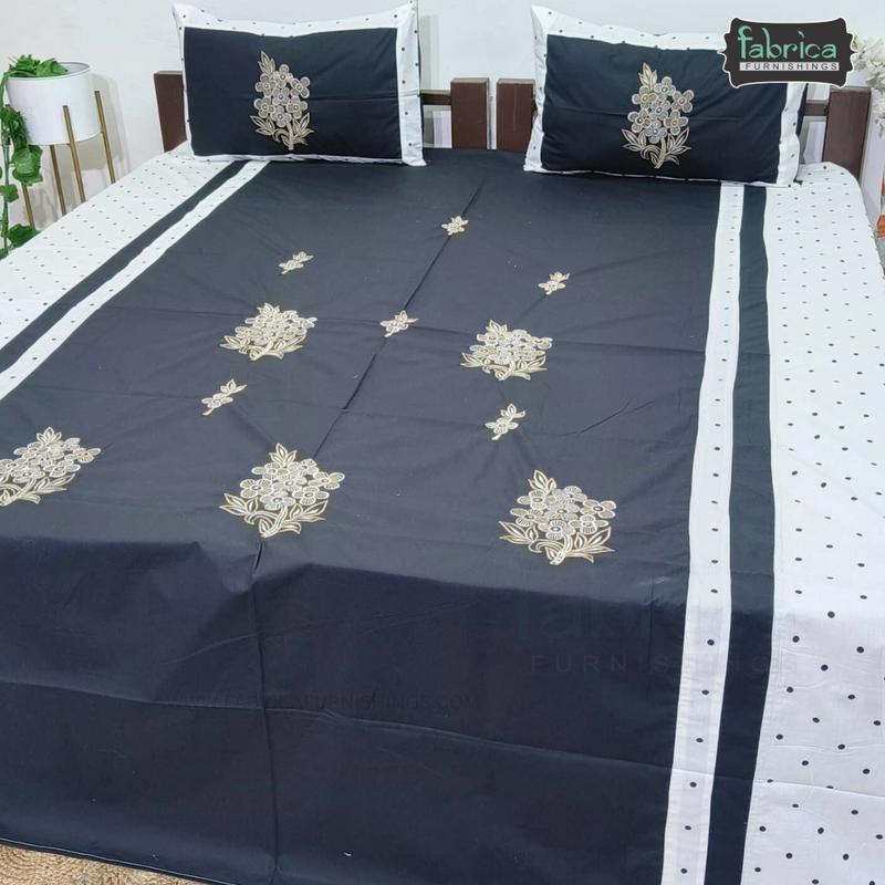 Fabby Decor Designer Pure Cotton King Size Embroidered Bedsheet