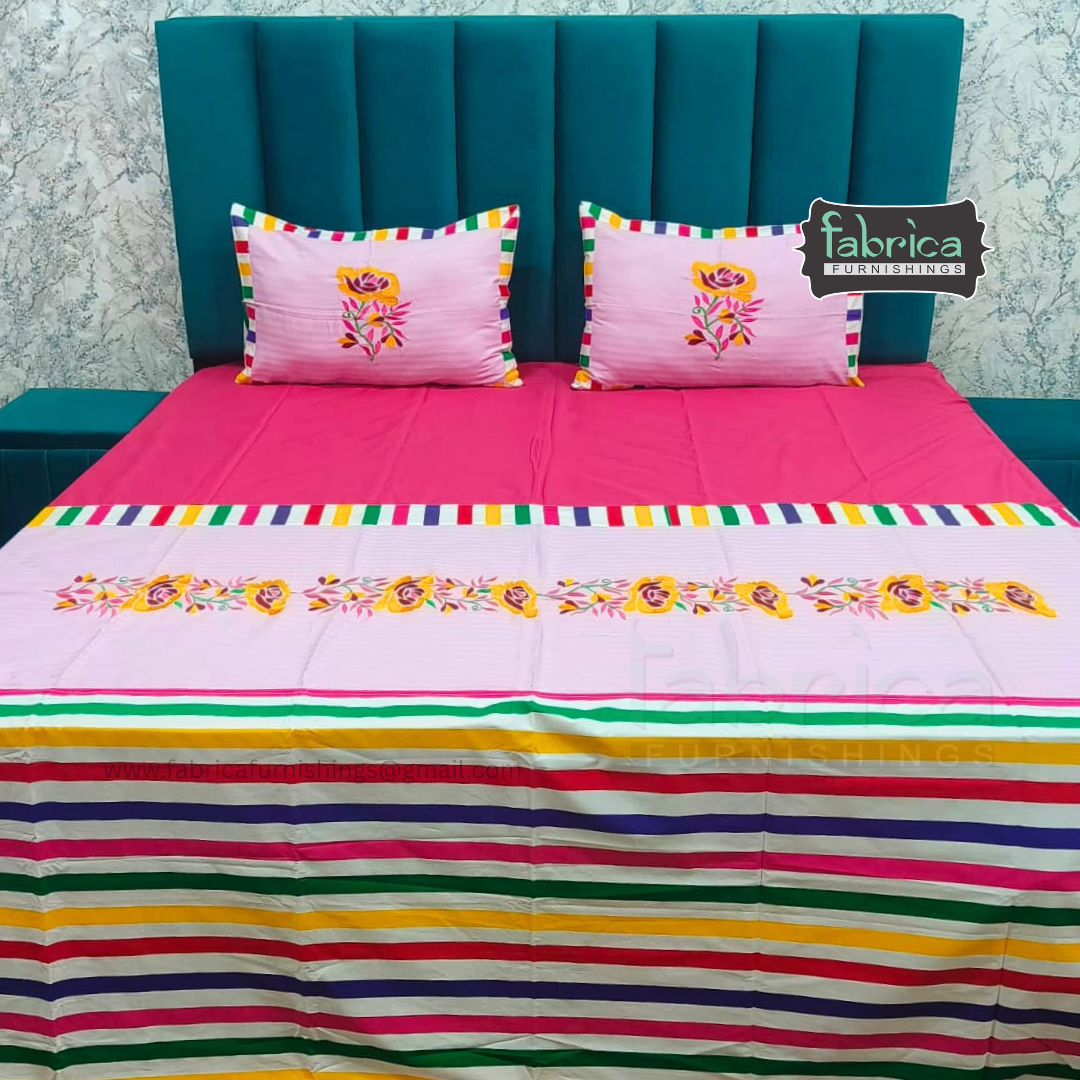 Emerald Designer Pure Cotton Embroidered King Size Bedsheet Set