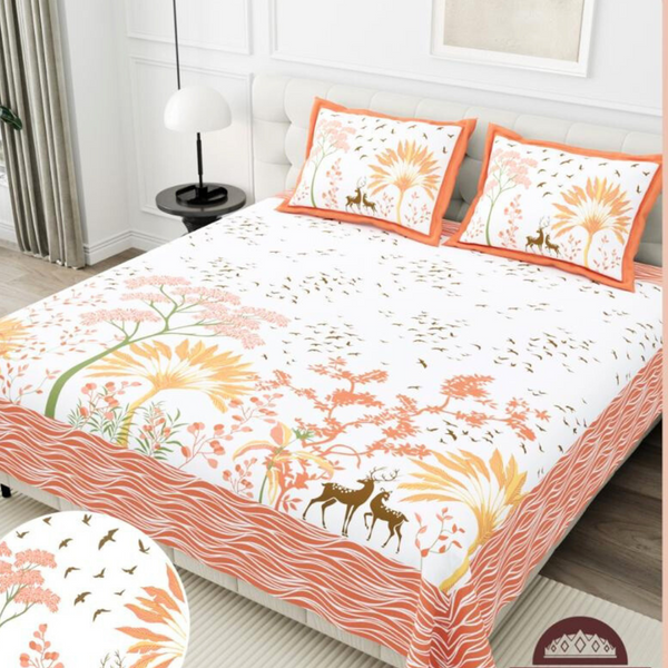 Gulmohar Printed Premium Pure Cotton King size Bed Sheets