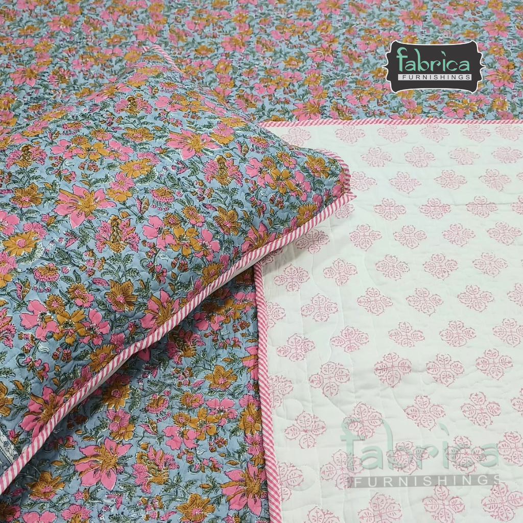 Sanganeri dreams Mul Cotton Handblock Printed king Size Quilted Bedcovers