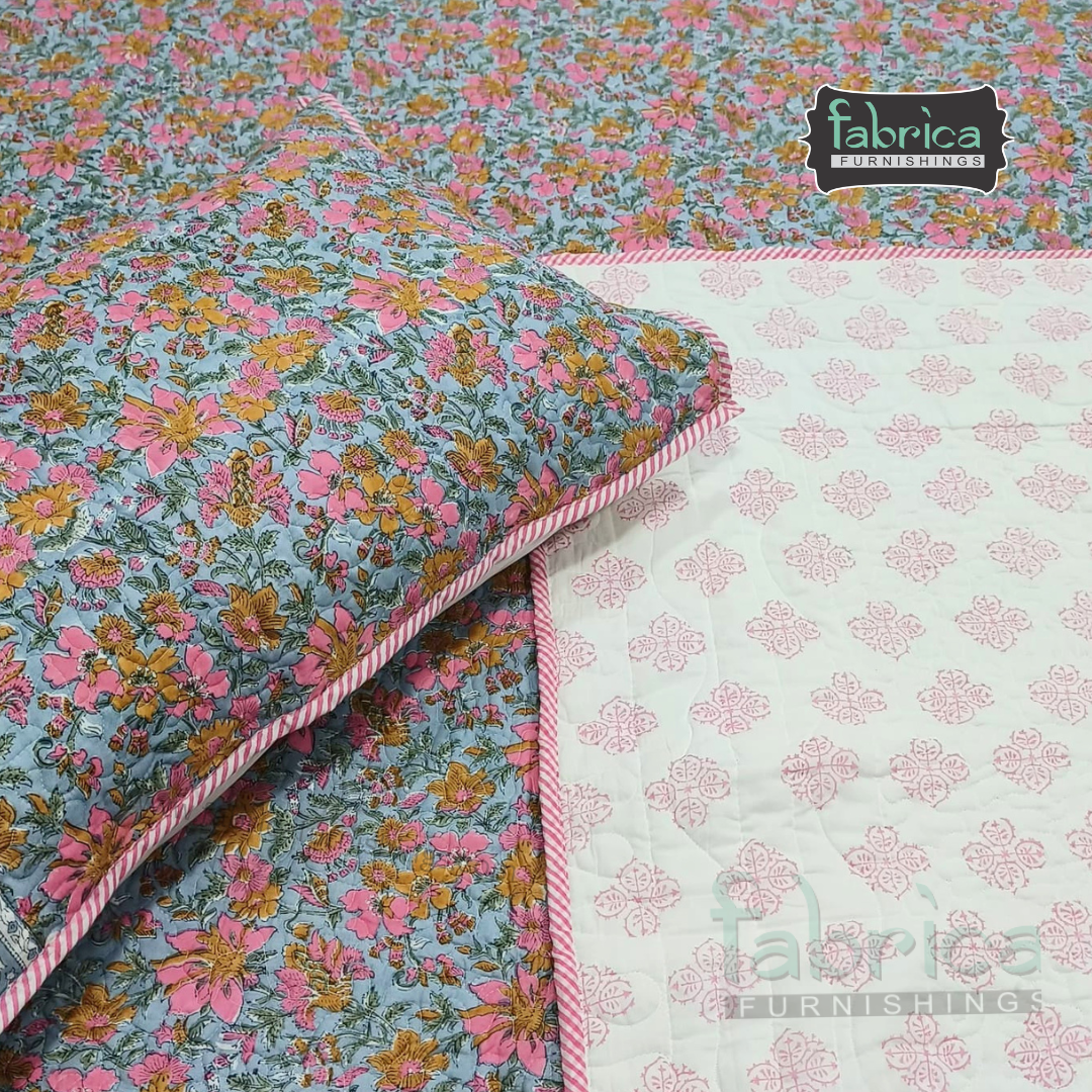 Sanganeri dreams Mul Cotton Handblock Printed king Size Quilted Bedcovers