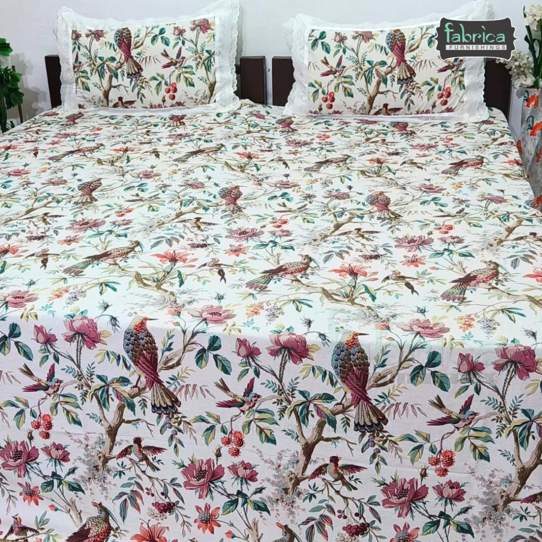 Traditional Anokhi Prints Pure Cotton King Size Lacework  Bedsheet