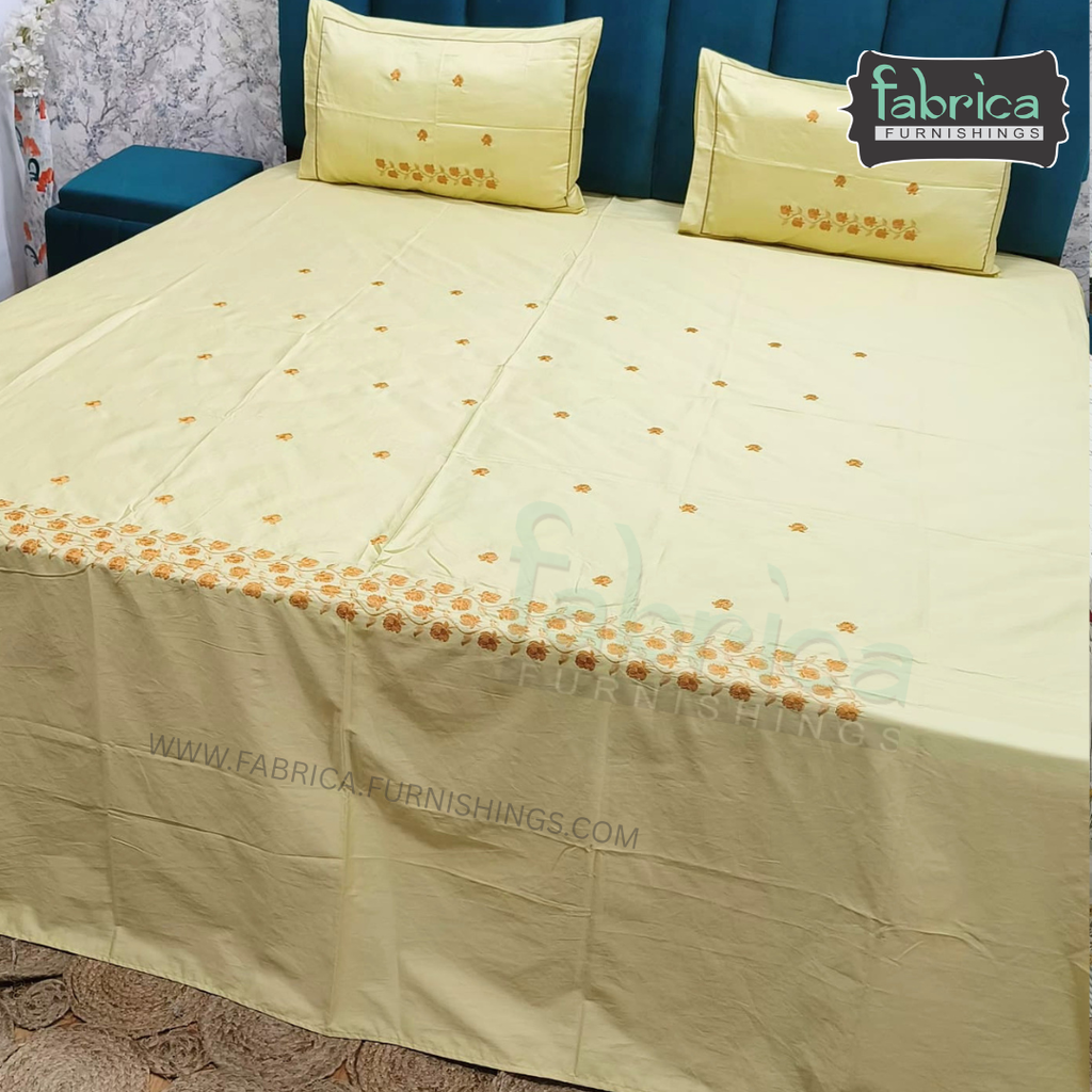 Artistic Thread Work Pure Cotton King Size Embroidered Bedsheet