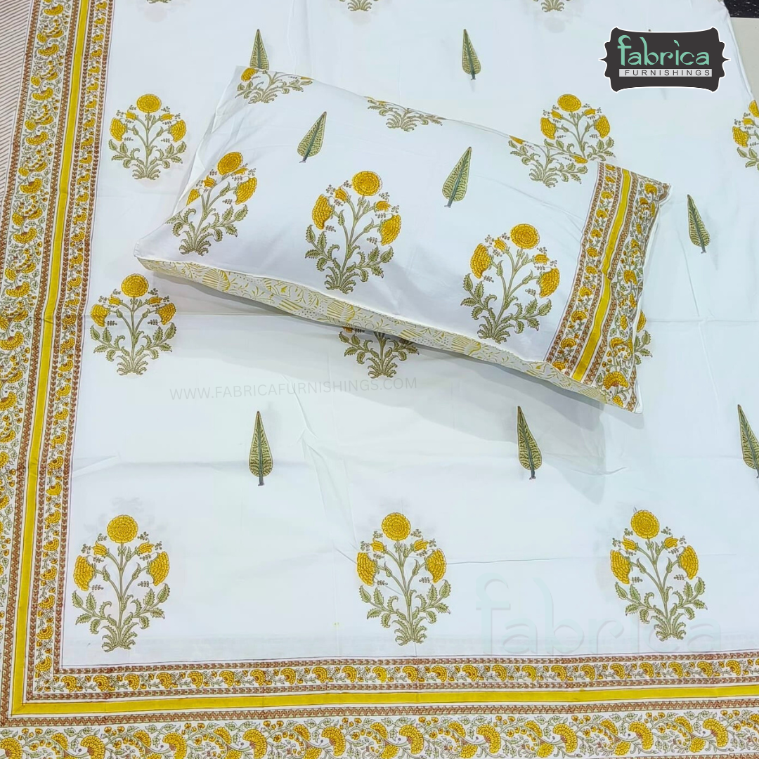 Percale Cotton Hand block Printed Super King-size Bedsheet