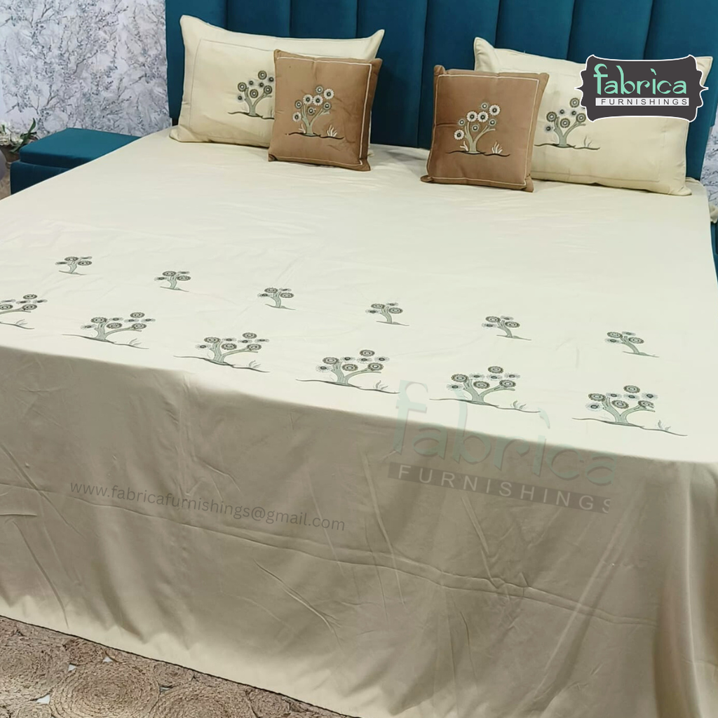 Crown Comfort Superfine Embroidered 5 piece King Size Bed Sheet