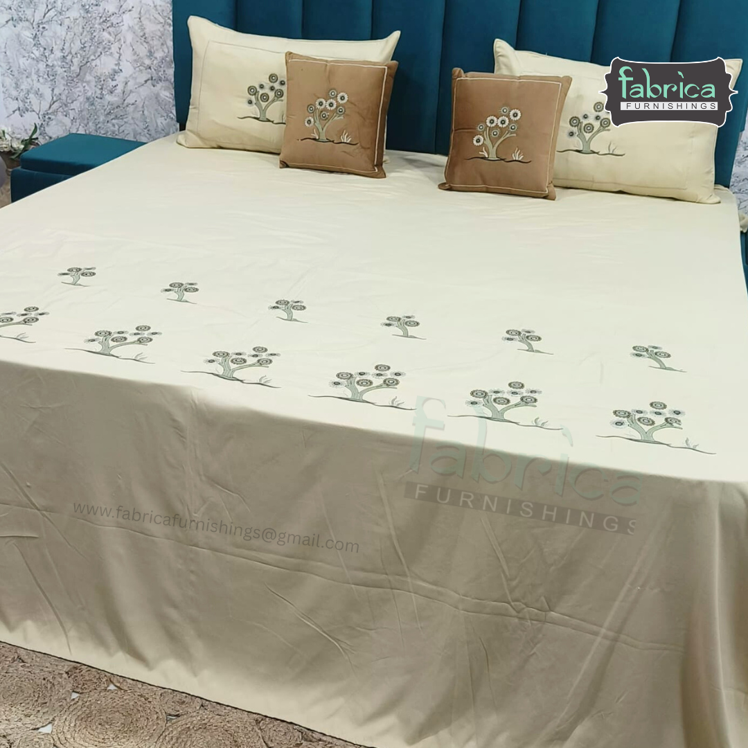 Crown Comfort Superfine Embroidered 5 piece King Size Bed Sheet