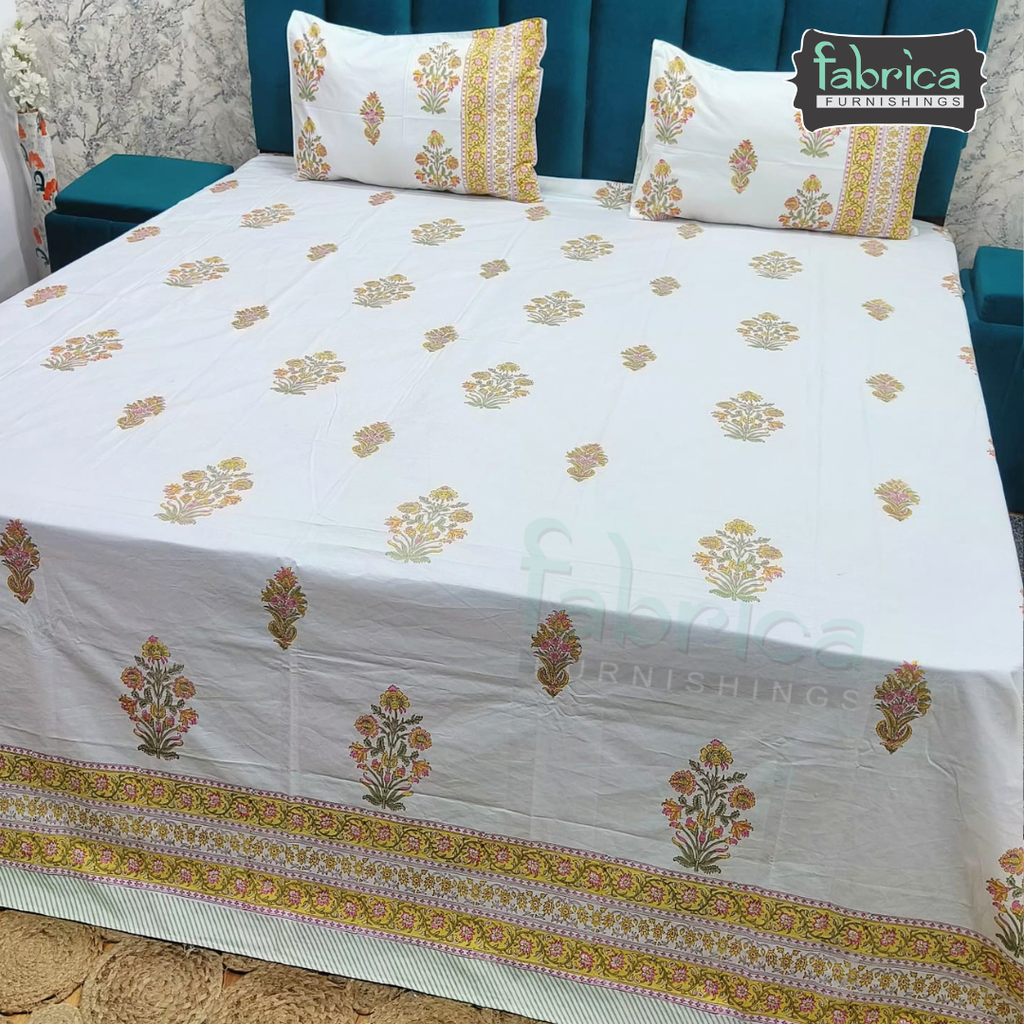 Percale Cotton Hand block Printed Super King-size Bedsheet