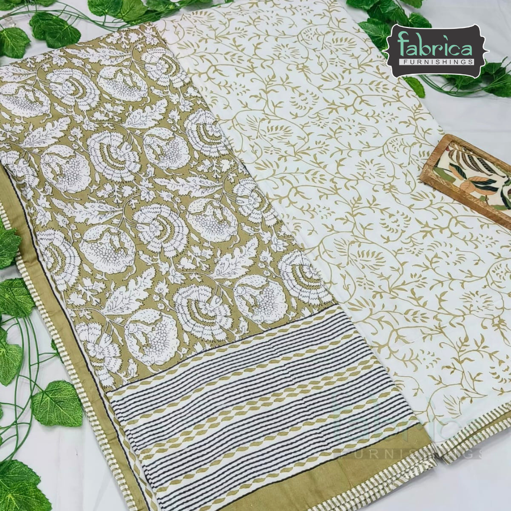 Golden Aura  mul cotton single bed hand block printed dohar