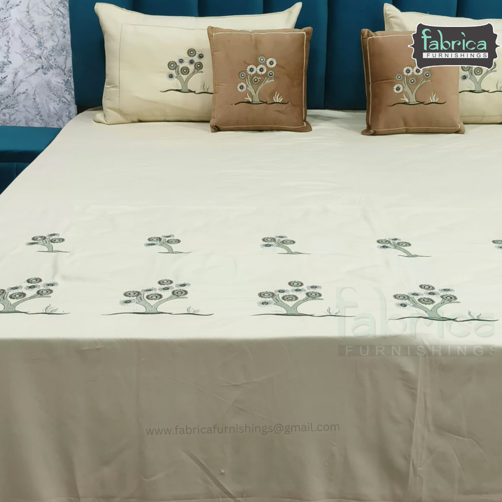 Crown Comfort Superfine Embroidered 5 piece King Size Bed Sheet