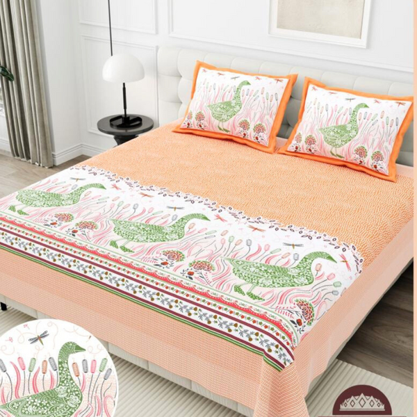 Gulmohar Printed Premium Pure Cotton King size Bed Sheets