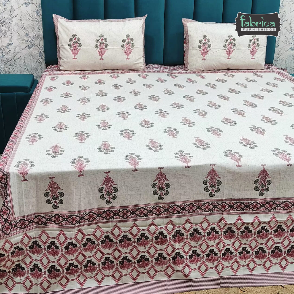 Gulabi nagari printed pure cotton king size bedsheet