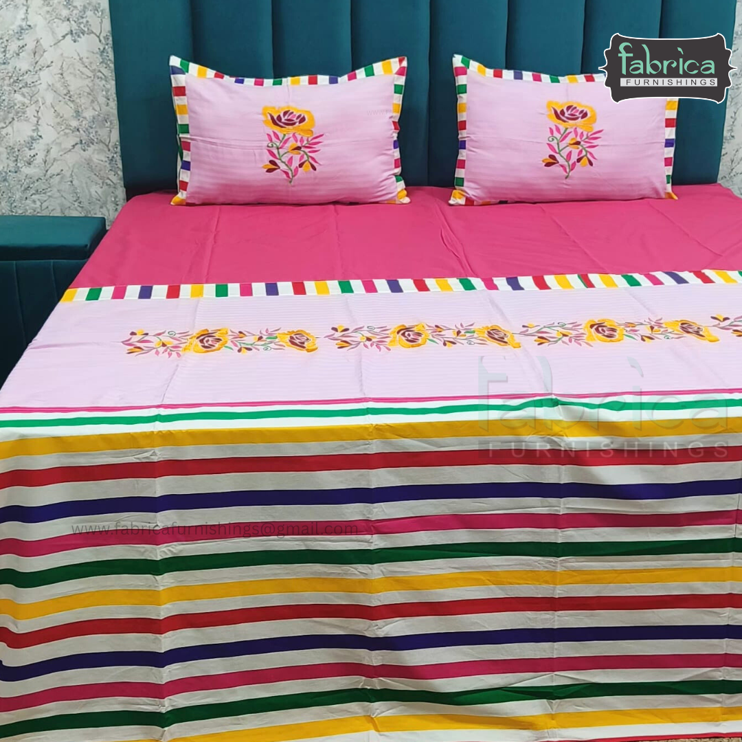 Emerald Designer Pure Cotton Embroidered King Size Bedsheet Set