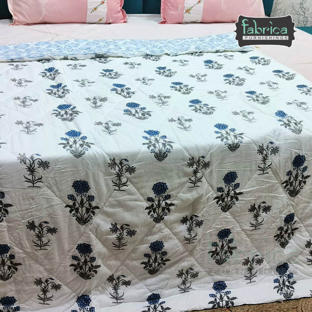 Mughal Nazakat Handblock Printed Single Bed Pure Cotton Ac Quilt