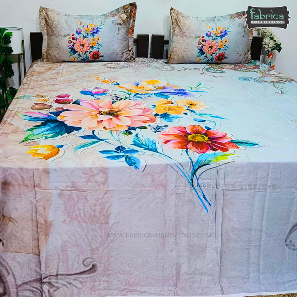 Fab Decor Pure Cotton Digital Print Super Kingsize Bedsheet (400TC)