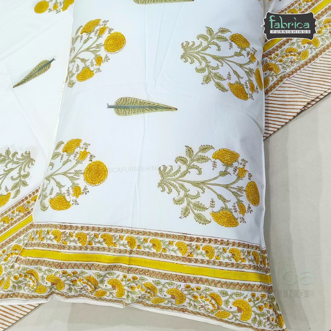 Percale Cotton Hand block Printed Super King-size Bedsheet