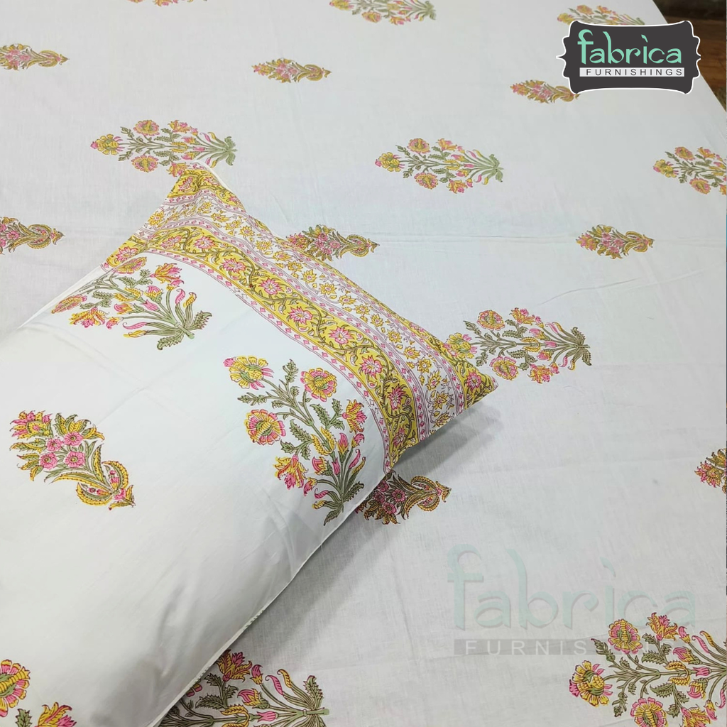 Percale Cotton Hand block Printed Super King-size Bedsheet