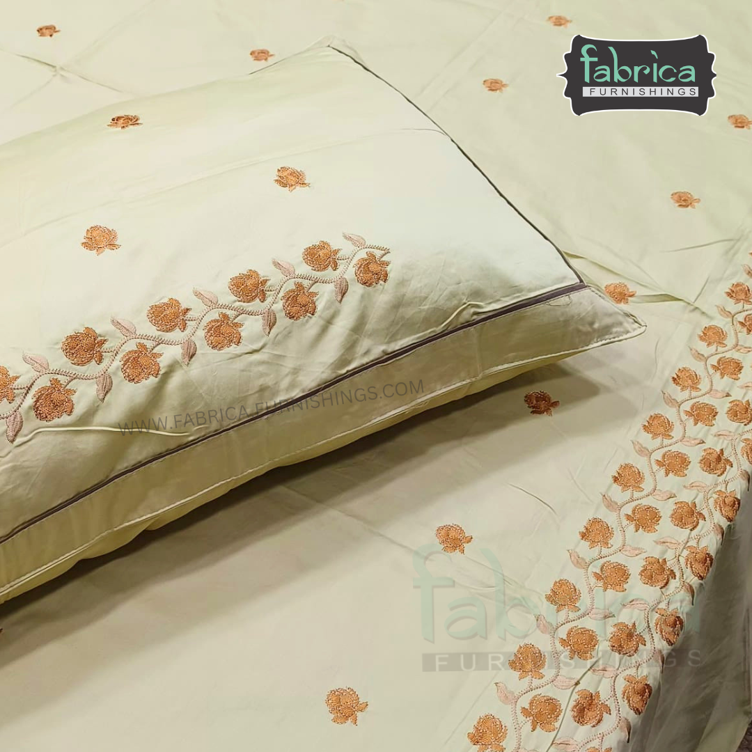 Artistic Thread Work Pure Cotton King Size Embroidered Bedsheet