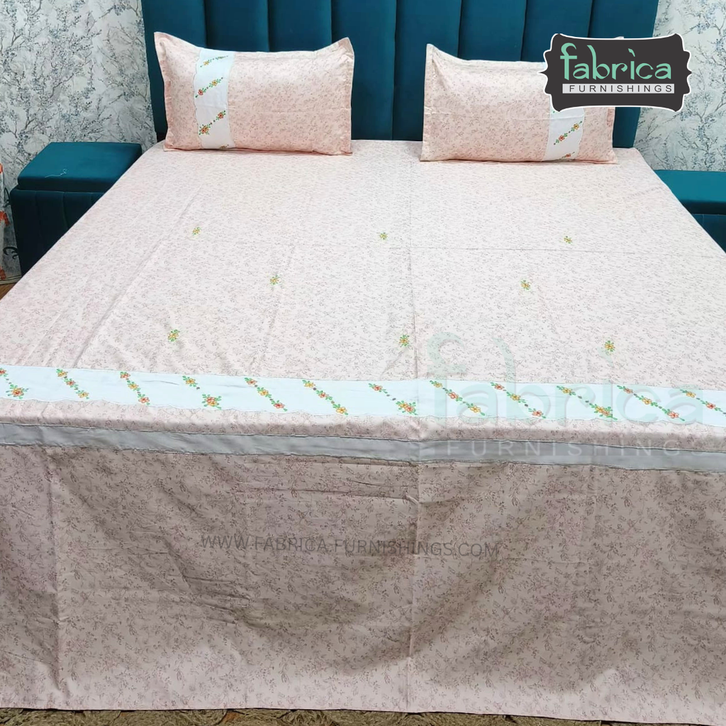 Shahi karigari Pure Cotton Designer Kingsize Embroidered Bedsheet