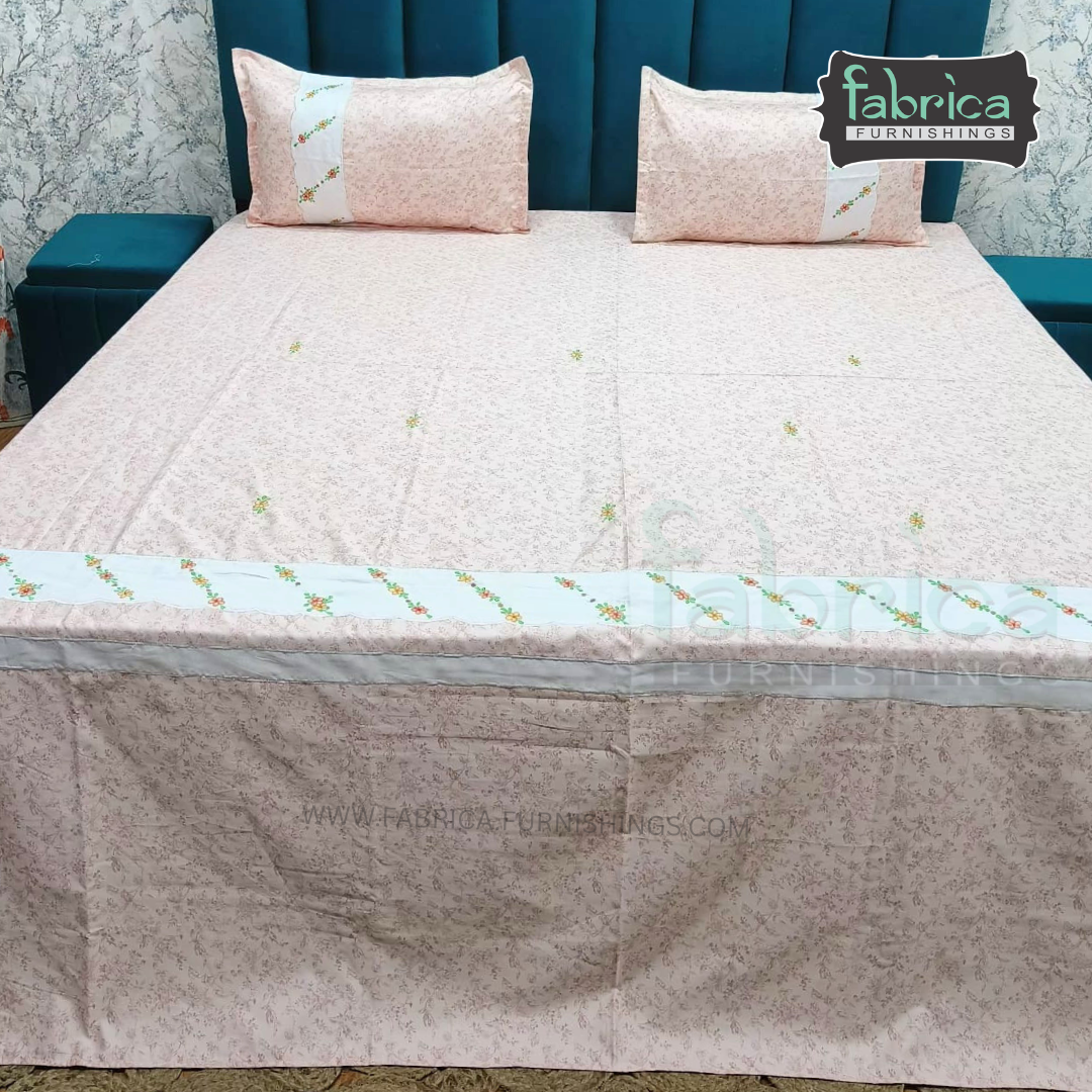 Shahi karigari Pure Cotton Designer Kingsize Embroidered Bedsheet