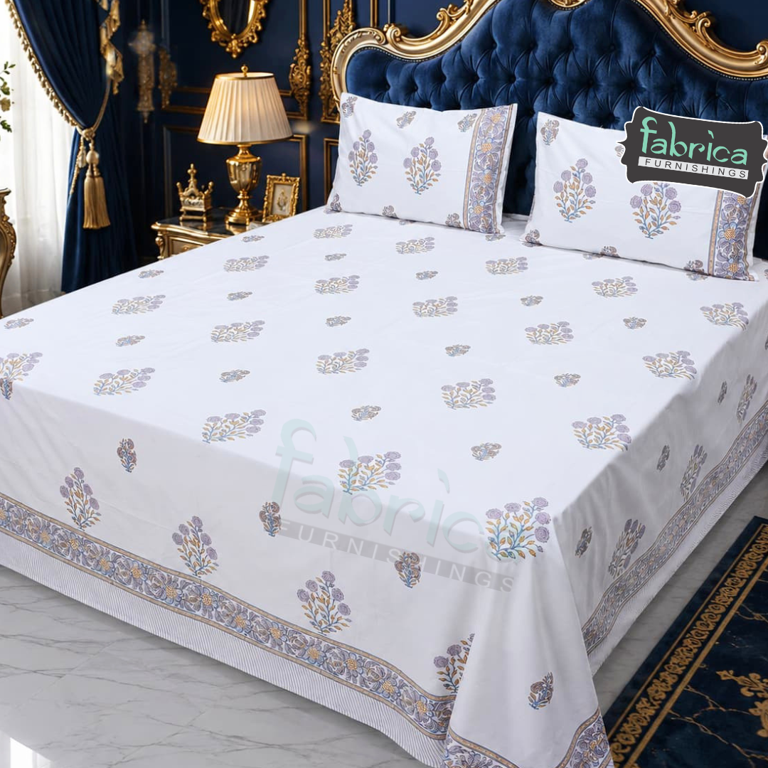 Percale Cotton Hand block Printed Super King-size Bedsheet