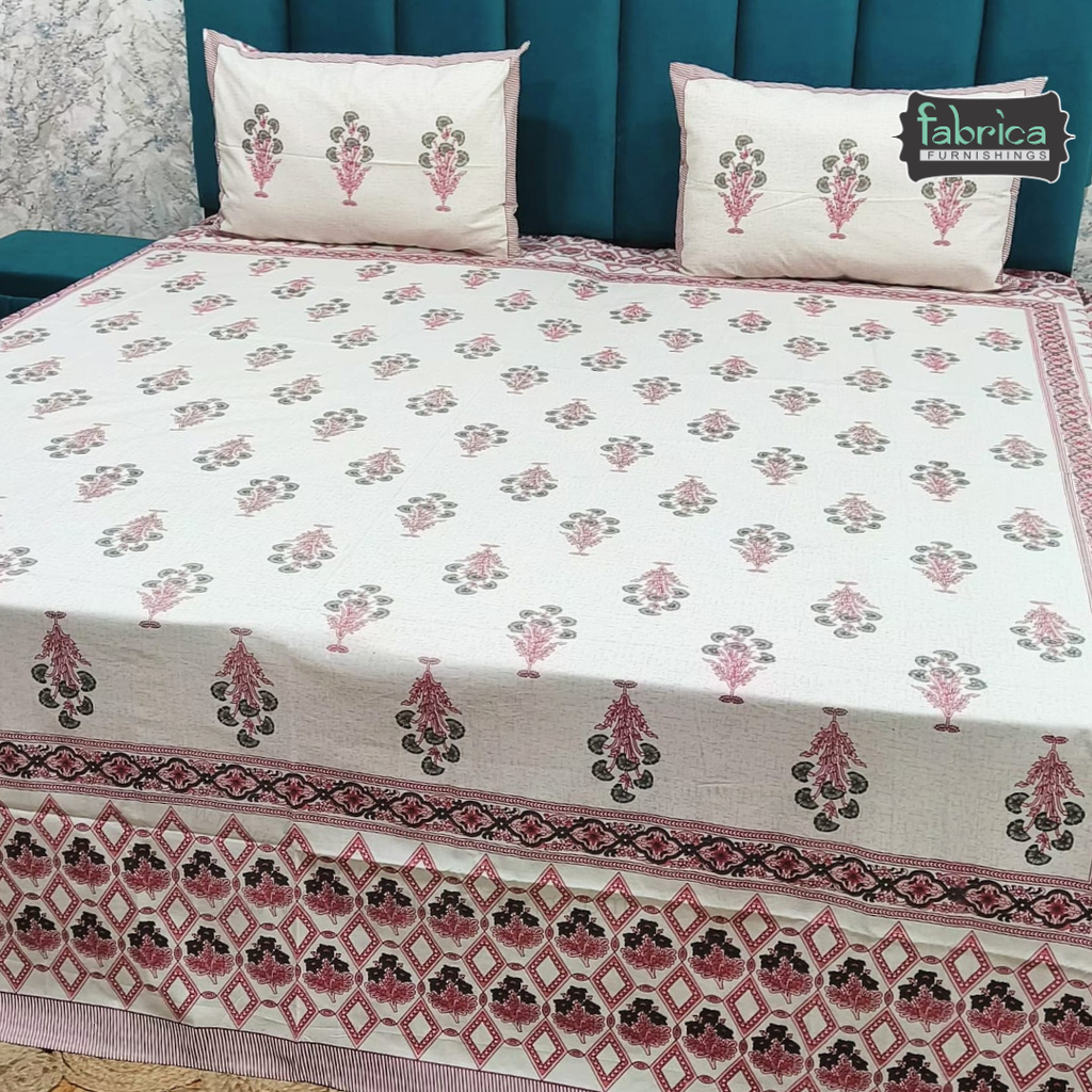 Gulabi nagari printed pure cotton king size bedsheet