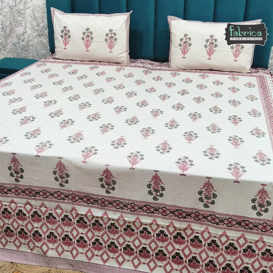 Gulabi nagari printed pure cotton king size bedsheet