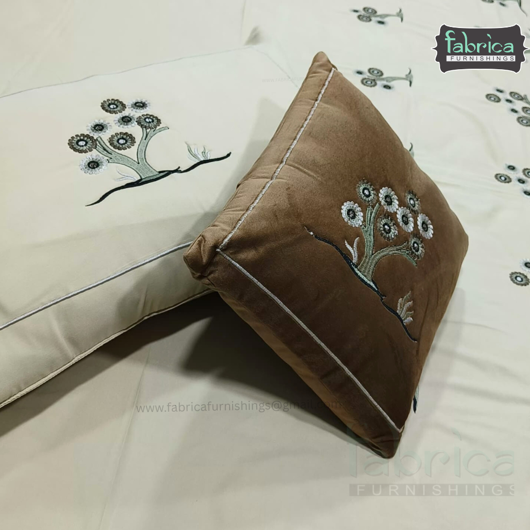 Crown Comfort Superfine Embroidered 5 piece King Size Bed Sheet