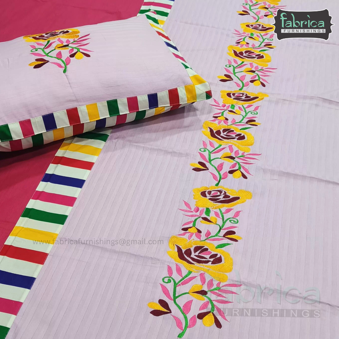 Emerald Designer Pure Cotton Embroidered King Size Bedsheet Set