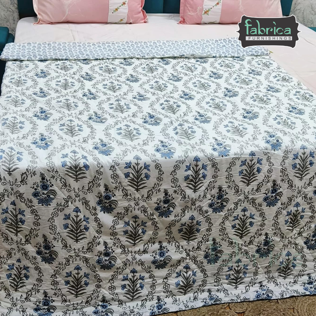 Mughal Nazakat Handblock Printed Single Bed Pure Cotton Ac Quilt