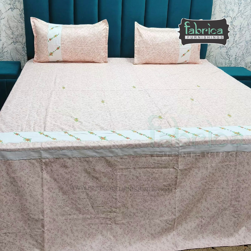 Shahi karigari Pure Cotton Designer Kingsize Embroidered Bedsheet