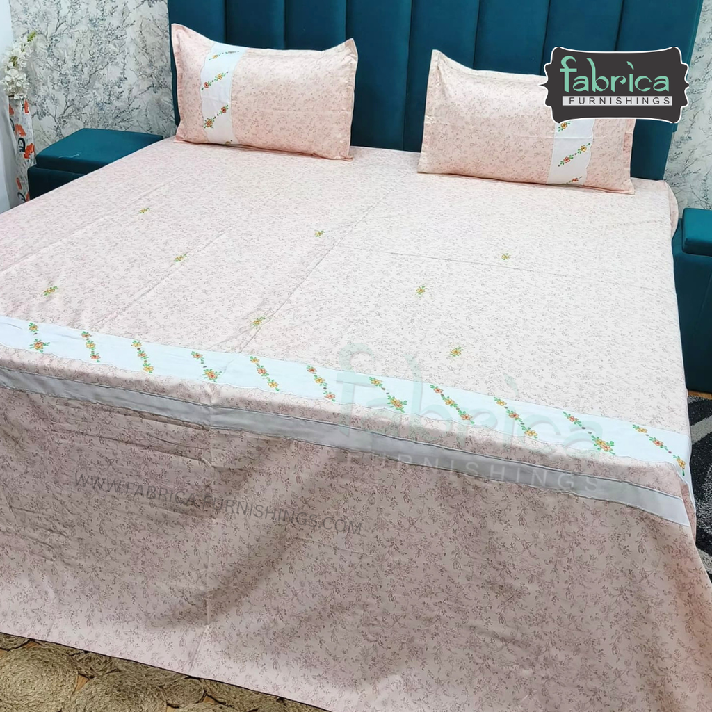 Shahi karigari Pure Cotton Designer Kingsize Embroidered Bedsheet