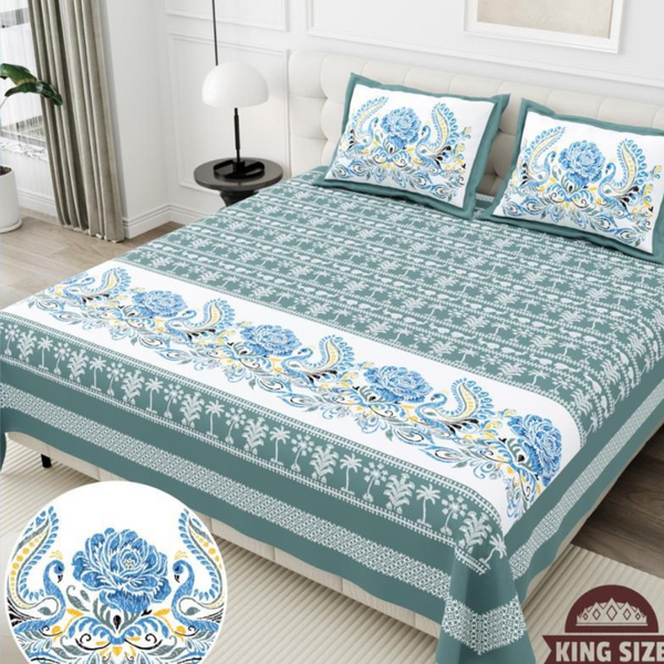 Gulmohar Printed Premium Pure Cotton King size Bed Sheets