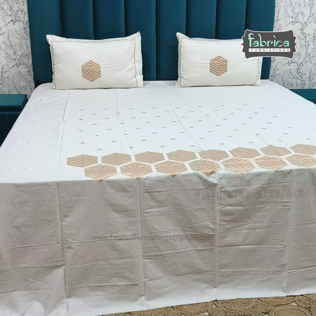 Artistic Thread Work Pure Cotton King Size Embroidered Bedsheet