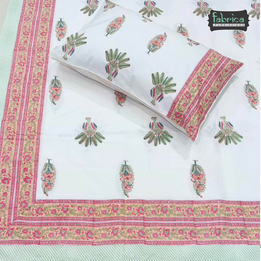 Percale Cotton Hand block Printed Super King-size Bedsheet