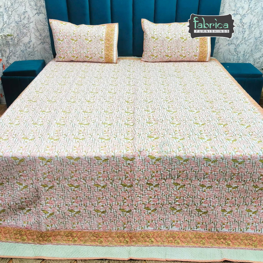 Sanganeri dreams Mul Cotton Handblock Printed king Size Quilted Bedcovers