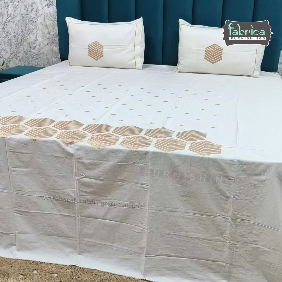 Artistic Thread Work Pure Cotton King Size Embroidered Bedsheet