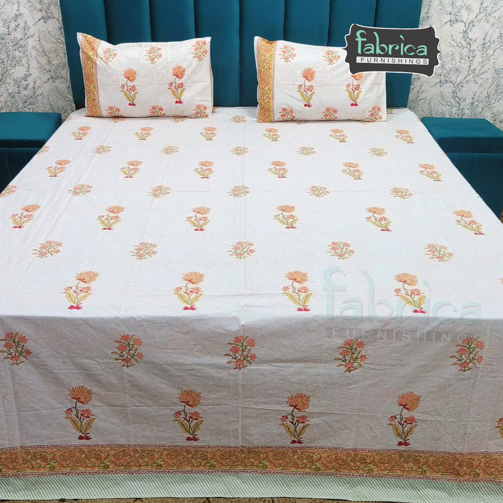 Percale Cotton Hand block Printed Super King-size Bedsheet