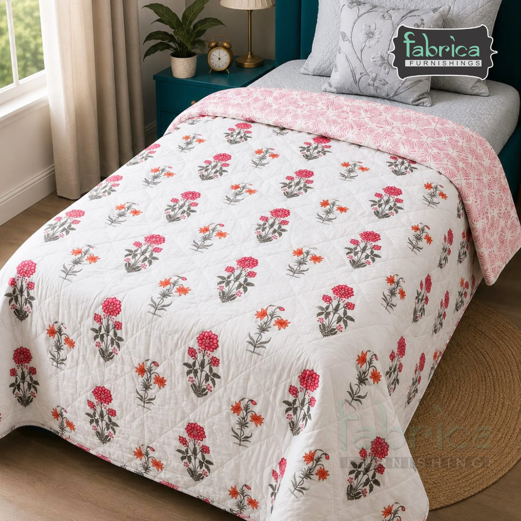 Mughal Nazakat Handblock Printed Single Bed Pure Cotton Ac Quilt