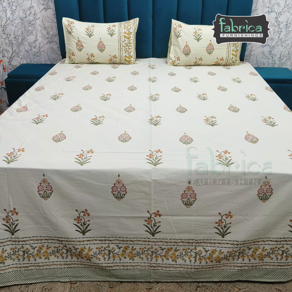 Percale Cotton Hand block Printed Super King-size Bedsheet