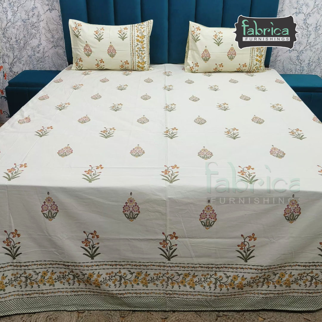 Percale Cotton Hand block Printed Super King-size Bedsheet