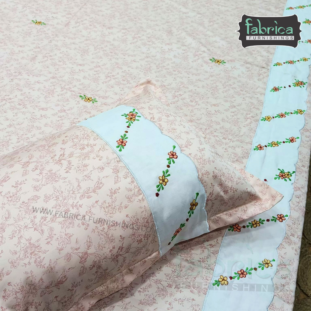 Shahi karigari Pure Cotton Designer Kingsize Embroidered Bedsheet