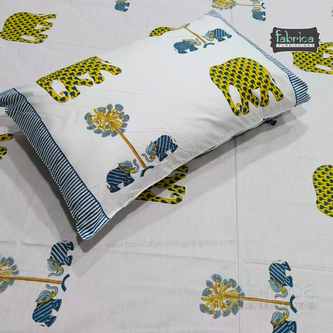 Percale Cotton Hand block Printed Super King-size Bedsheet