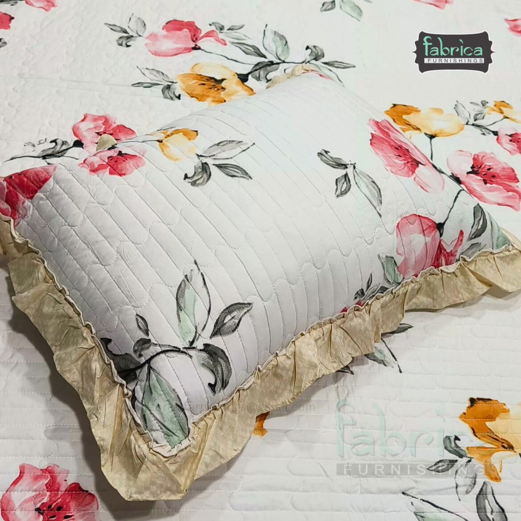 Florence Printed  King Size Pure Cotton Quilted Frill Work Bedcover