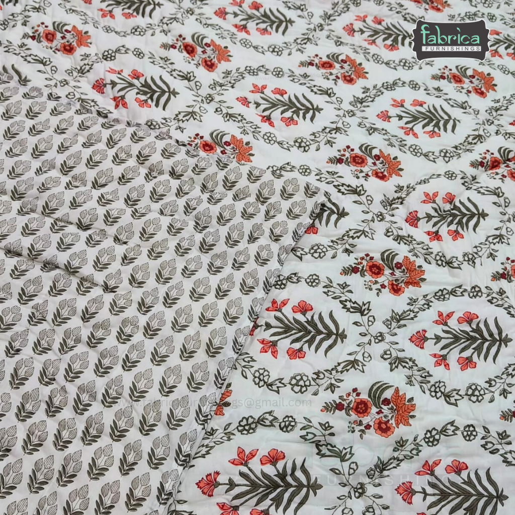 Mughal Nazakat Handblock Printed Single Bed Pure Cotton Ac Quilt