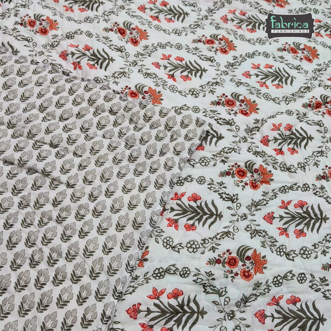 Mughal Nazakat Handblock Printed Single Bed Pure Cotton Ac Quilt